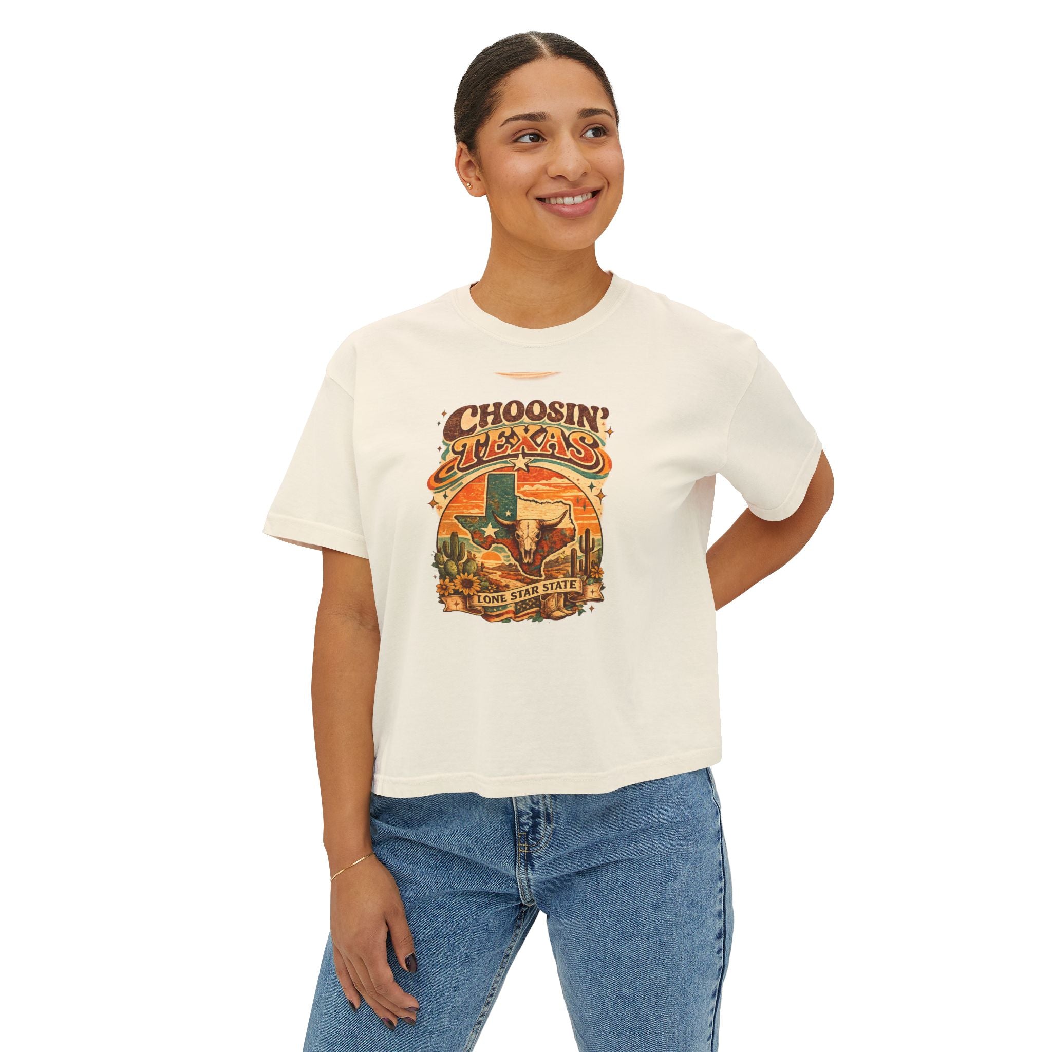 Choosin' Texas Graphic Tee — Women's Boxy Retro Texas Pride T-Shirt